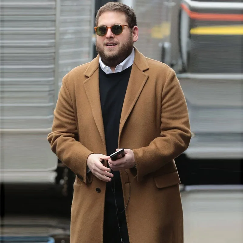 

Meimei homemade American actor Jonah Hill light brown woolen coat YUTU&MM men's jacket