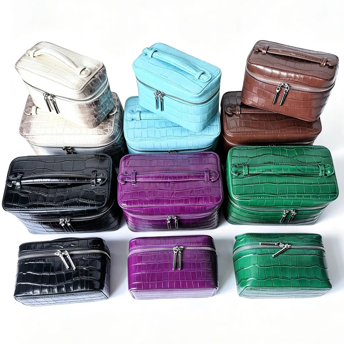 Monogramm-Lunchbox-Tasche aus hochwertigem Himalaya-Leder, große Kapazität, Reise-Make-up-Organizer, Schmucktasche, Kosmetiktasche – Detail 3