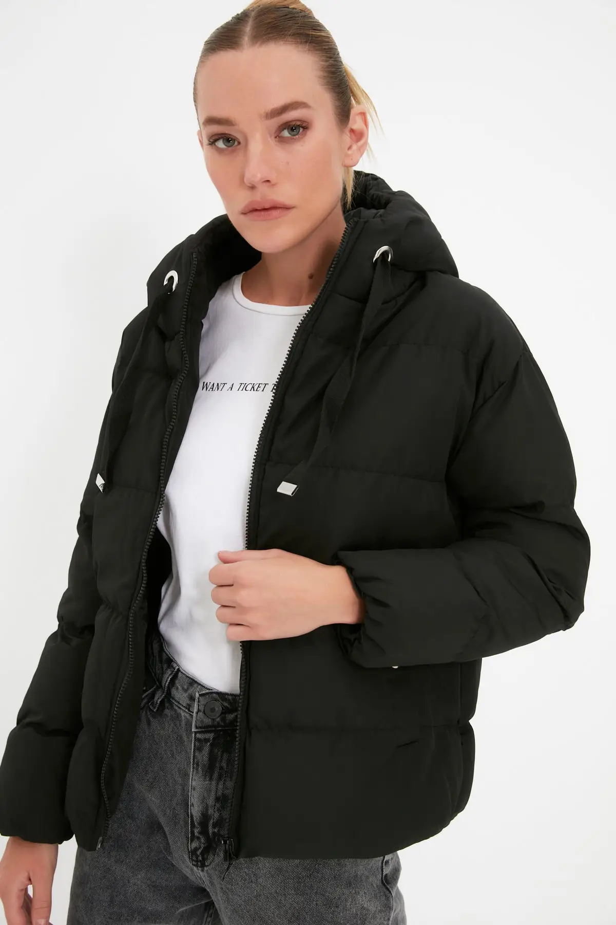 Women's Coat Winter Popular Clothing Black Oversize Hooded Water Repellent Puffer Jacket