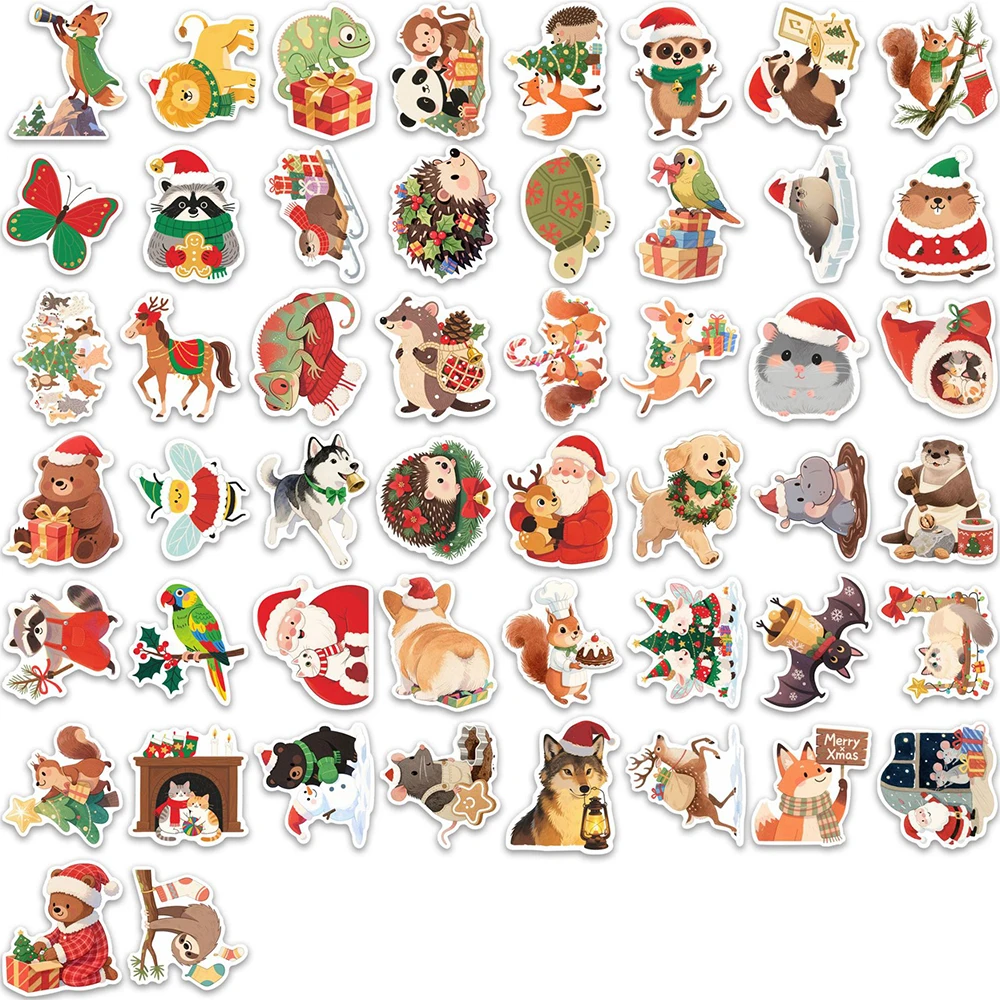 10/30/50/100 قطعة Kawaii عيد الميلاد الحيوان الكرتون ملصقات لطيف الثعلب القط الكلب الكتابة على الجدران ملصق حقيبة الكمبيوتر المحمول الهاتف الشارات التعبئة