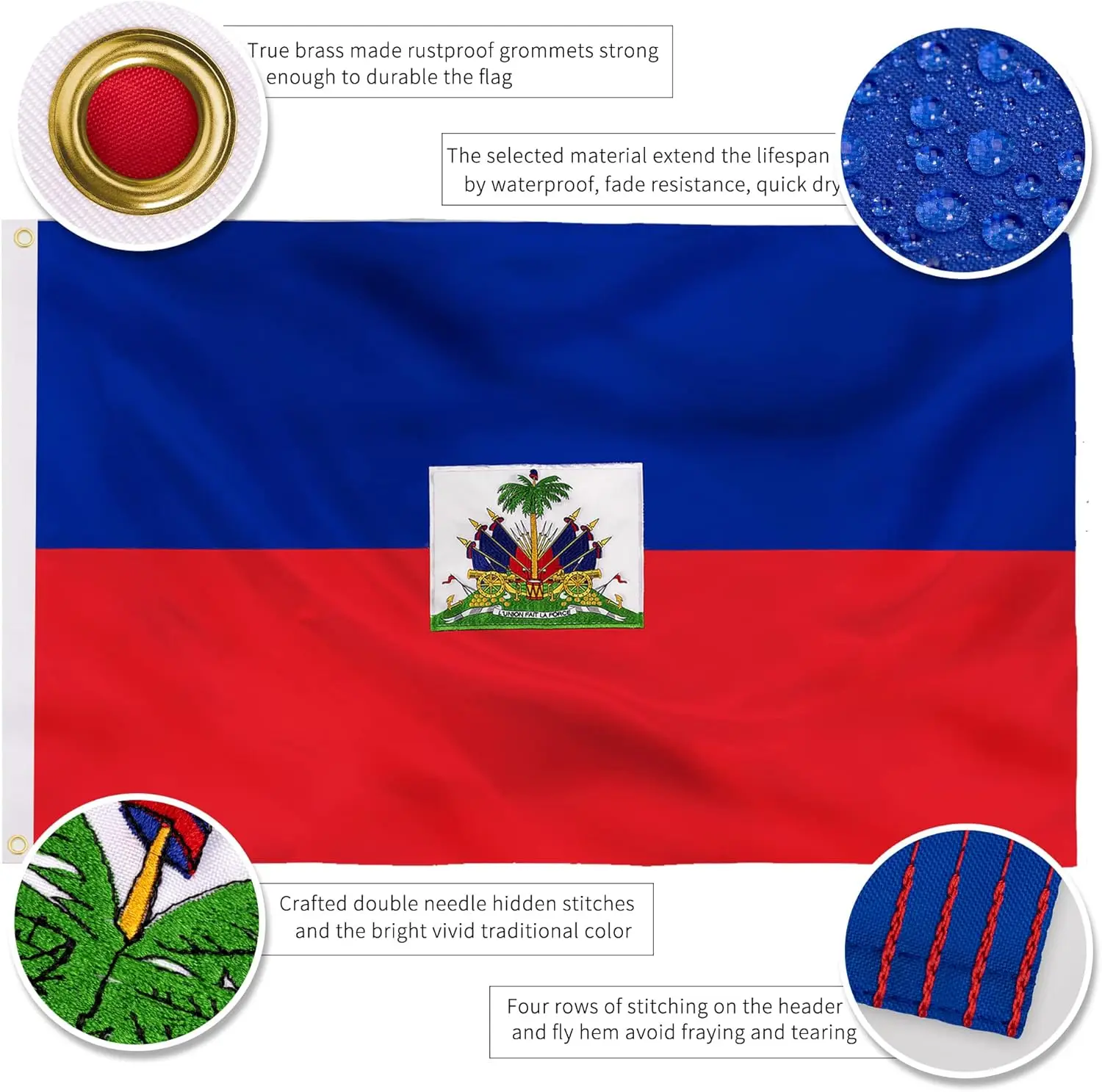 Flagnshow 100% Noly Embroider Haiti Haitian Flag