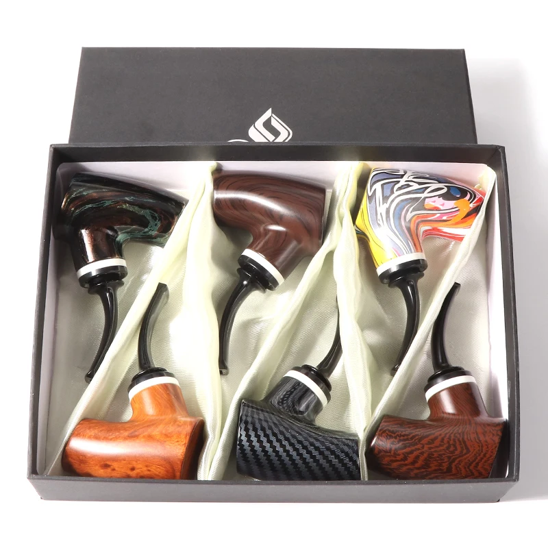 

New Cavity Design Resin Tobacco Pipe 6pcs/set, Gift Box, Detachable And Washable Rubber Resin Pipe, In stock