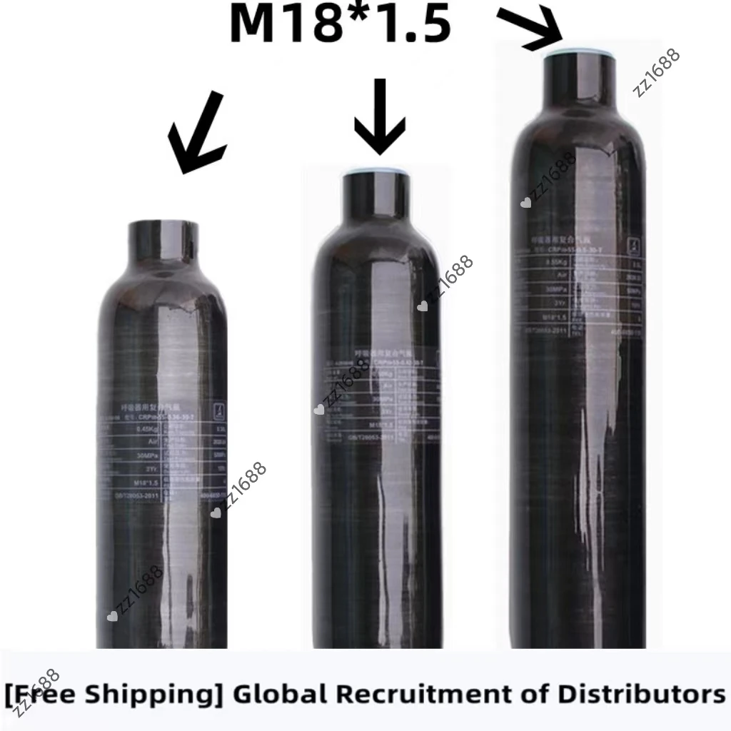 4500Psi 300Bar 30Mpa 0.36L 0.42L 0.5L Carbon Fiber Cylinder HPA Tank High Presssure Gas Cylinder for FX Diving Hunting M18/1.5