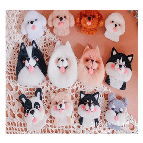 테디 허스키 개 브로치, 울 펠트 바늘, 장식 공예, 바늘 공예, DIY, 수제