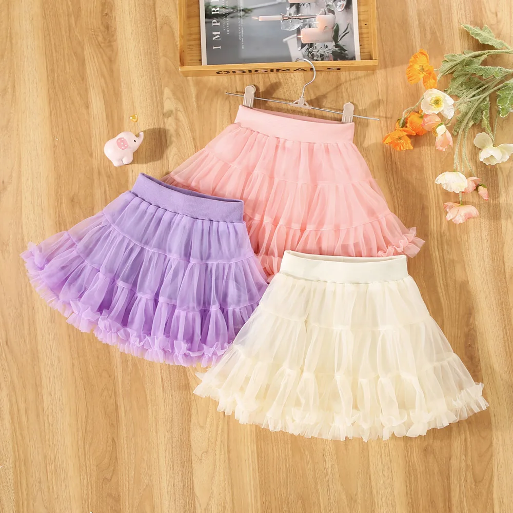 Summer Girls Half Dress Baby Girl Solid Color Mesh Lace Half Dress Cake Princess Dress Children's Dress