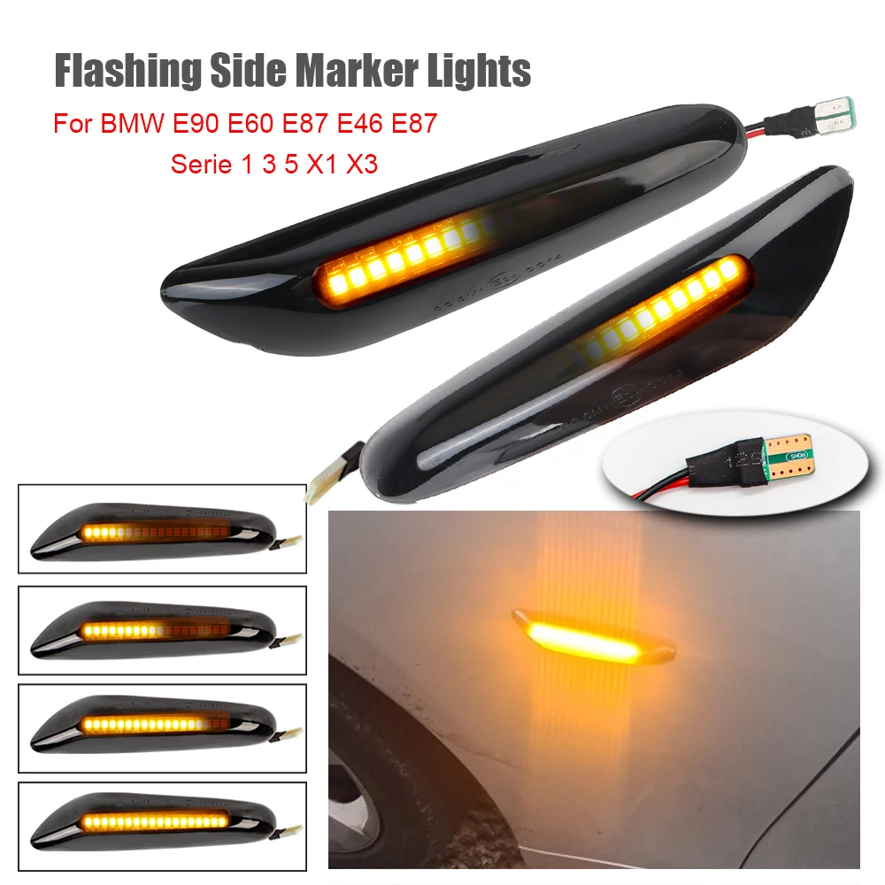 Blinker Lamp Smoke Lens Dynamic Flowing LED Turn Signal For BMW E90 E91 E92 E93 E60 E87 E82 E46 Side Marker Light 2Pcs