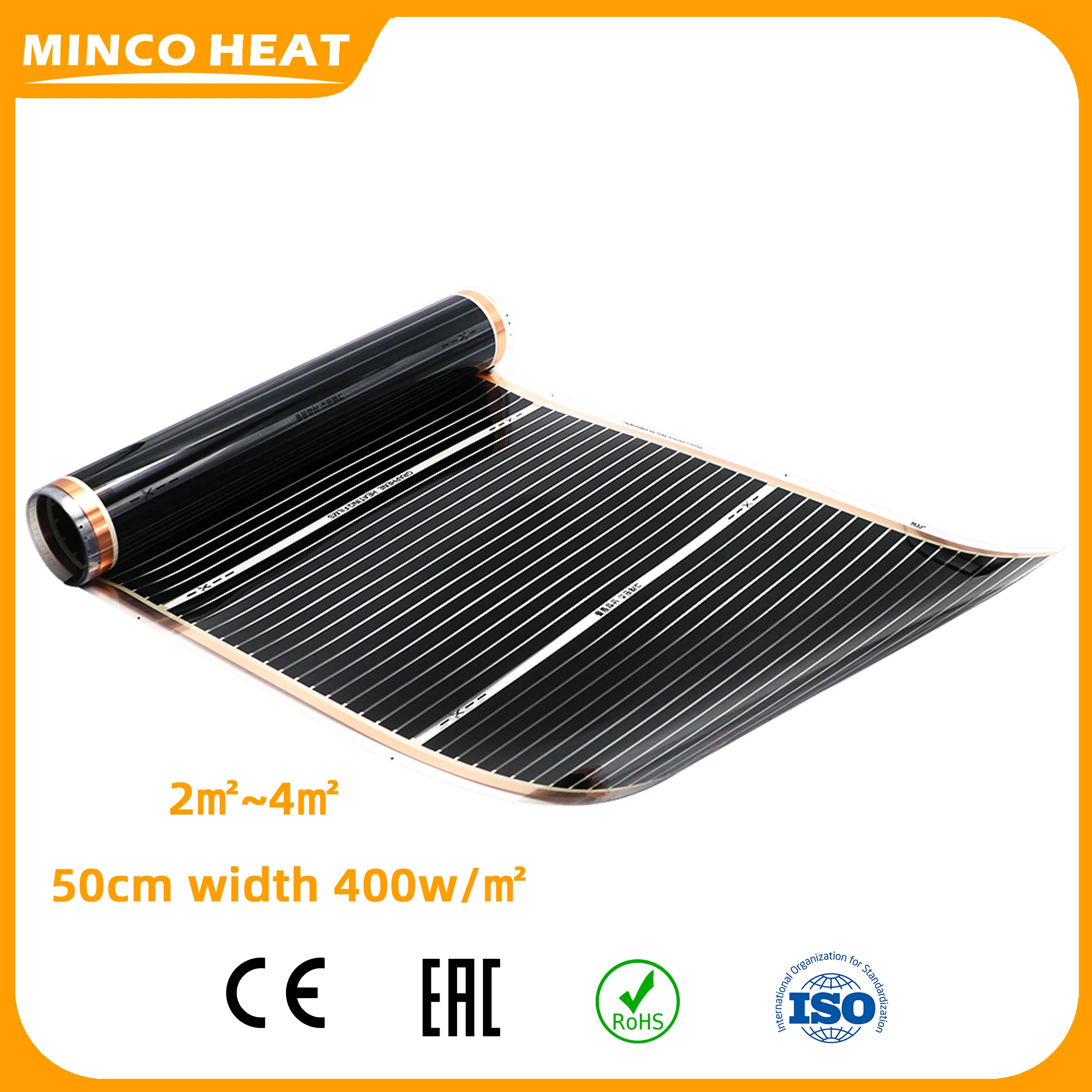 

Minco Heat Size Optional 400W/m2 50cm Width High Temperature Far Infrared Heating Film Underfloor Warm Mat