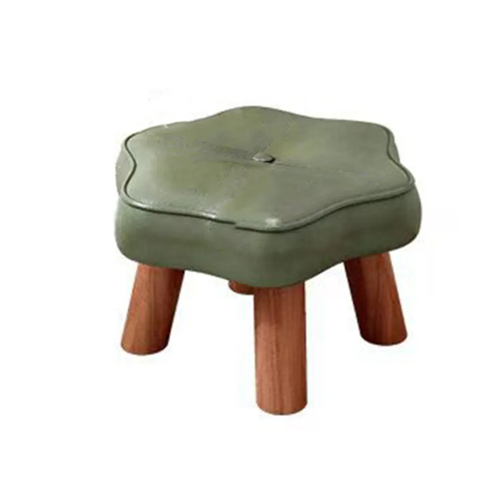 

Soft Solid Wood Small Foot Stool Non-Skid PU Leather Shoe Changing Chair Large Load Bearing Stackable