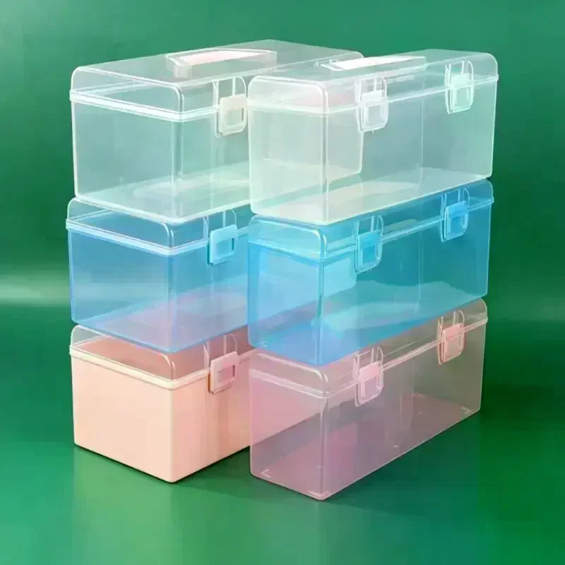 Plastic Clear Storage Box Desk Organizer Marker Pen Holder With Handle Calligraphy Stationery Storage