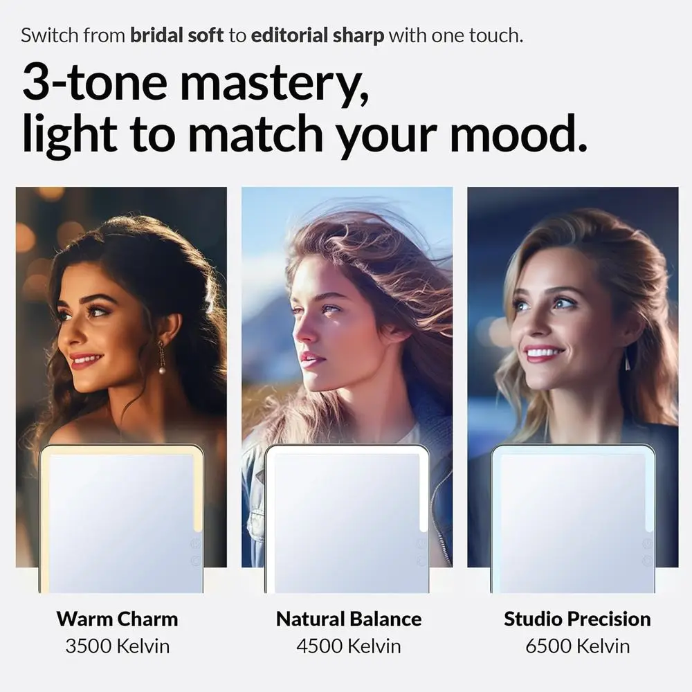 مرآة مكياج محمولة بإضاءة LED، 100 LED، قابلة لإعادة الشحن، قابلة للطي، 11.9، قوس قزح #3