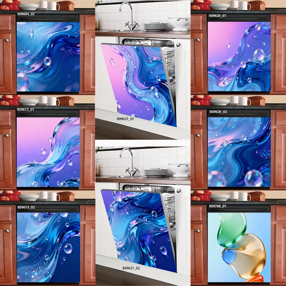 

Dreamy Blue Liquid Dishwasher Sticker, Water Droplet & Fluid Art, Waterproof Removable Kitchen Decor