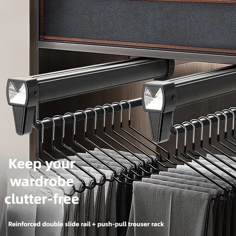 Closet Shallow Closet Slide Rail Retractable Hangers Cabinet Hanging Rod Vertical Pull-out Top Mounted Trouser Rack Free Of Hole