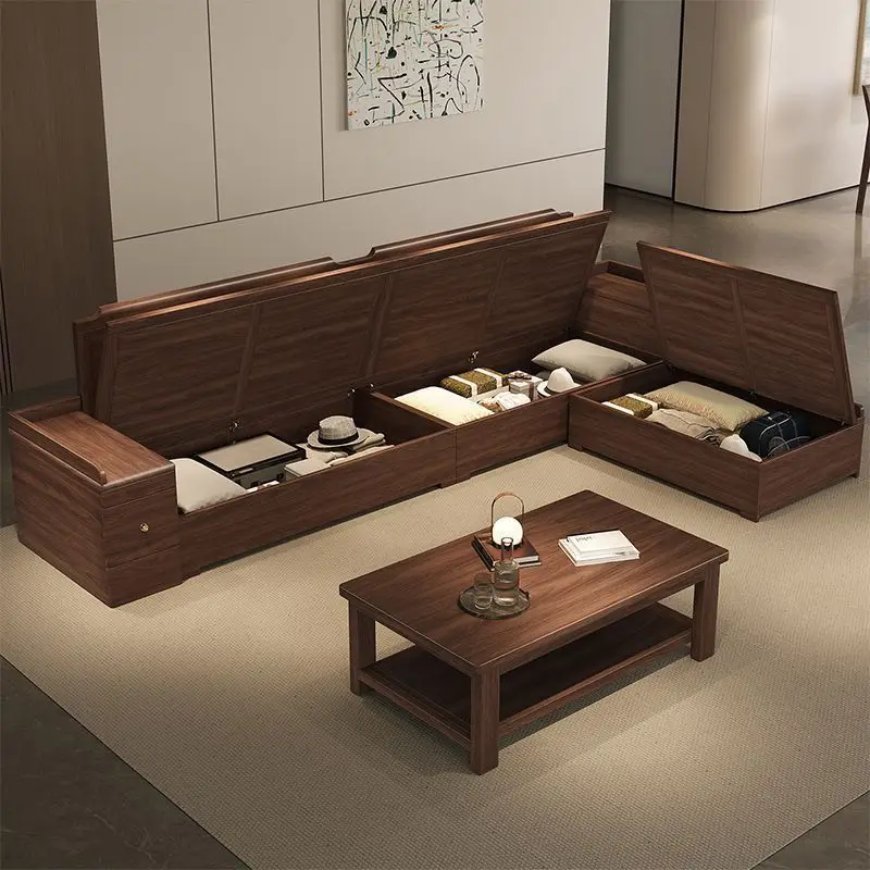 Storage high box household living room sofa walnut solid wood sofa