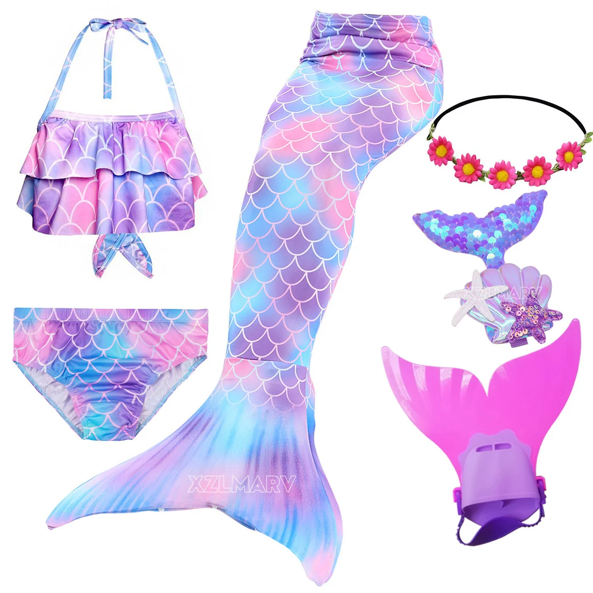 Kids Mermaid Tails for Girls Swimming Dresses Mermaid Swimsuit Purim Cosplay Costume Beach Mermaid Costume Bikini Swimming Suit