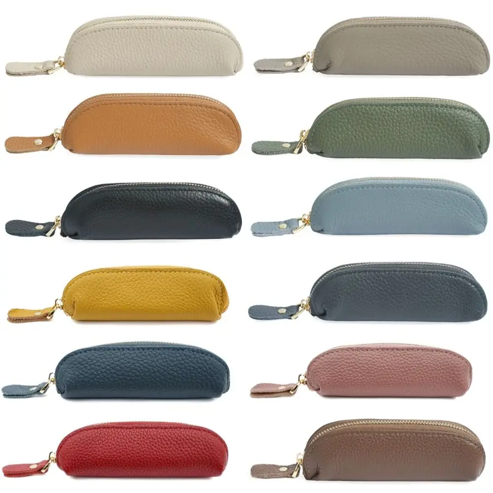 

Multifunction Retro Women's Wallet Solid Color Portable Mini Coin Bag Waterproof Compact Cowhide Pencil Bag Unisex