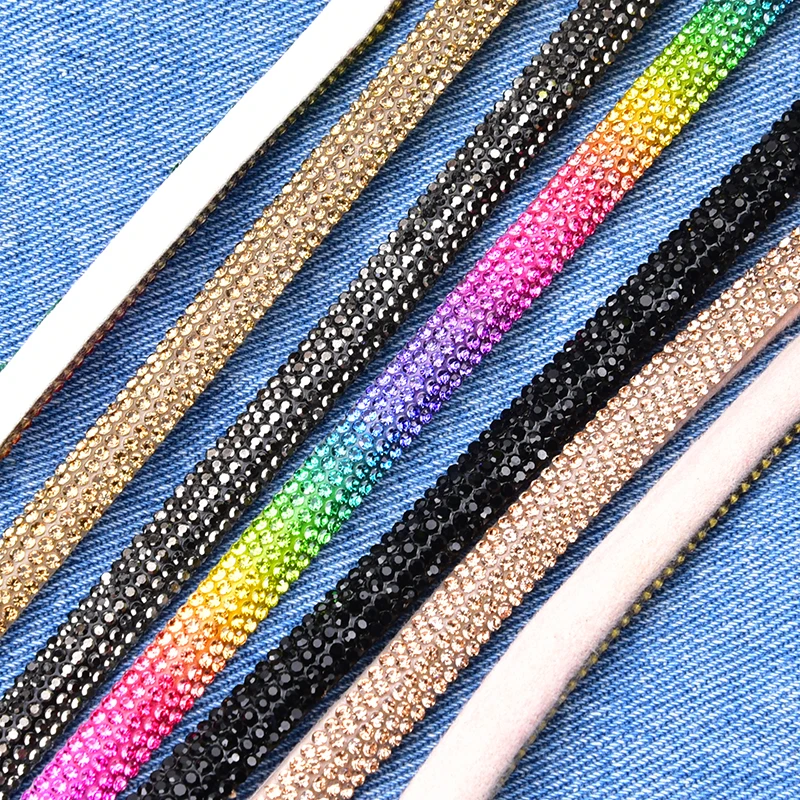 Half Round Crystal Cord Trim Sew on Rhinestone Banding Ribbon Tube Wrapped Cotton for Hair Pin High Heel Shoes Dress Decoration