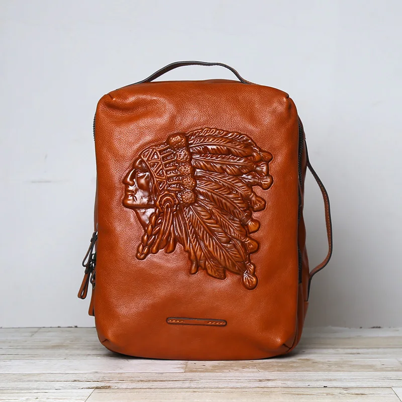 

Men's Bag Cowhide Backpack Leather Handbag European And American Fashion Trend Brand Computer Backpack Multi-Functional Bag