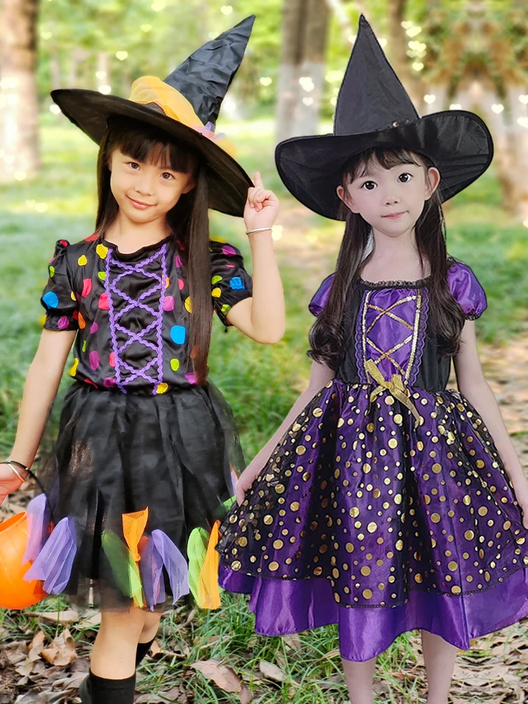 

loween Children's Costume Princ Dr Little Witch Outfit Set Robe Cloak Magician Performance Clothes for Girls