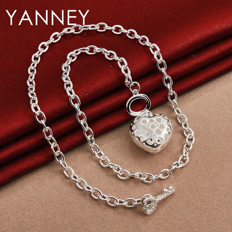 YANNEY 925 Sterling Silver 18 Inches Fine Zircon Heart Necklace For Women Fashion Charm Girlfriend Gift Jewelry Party