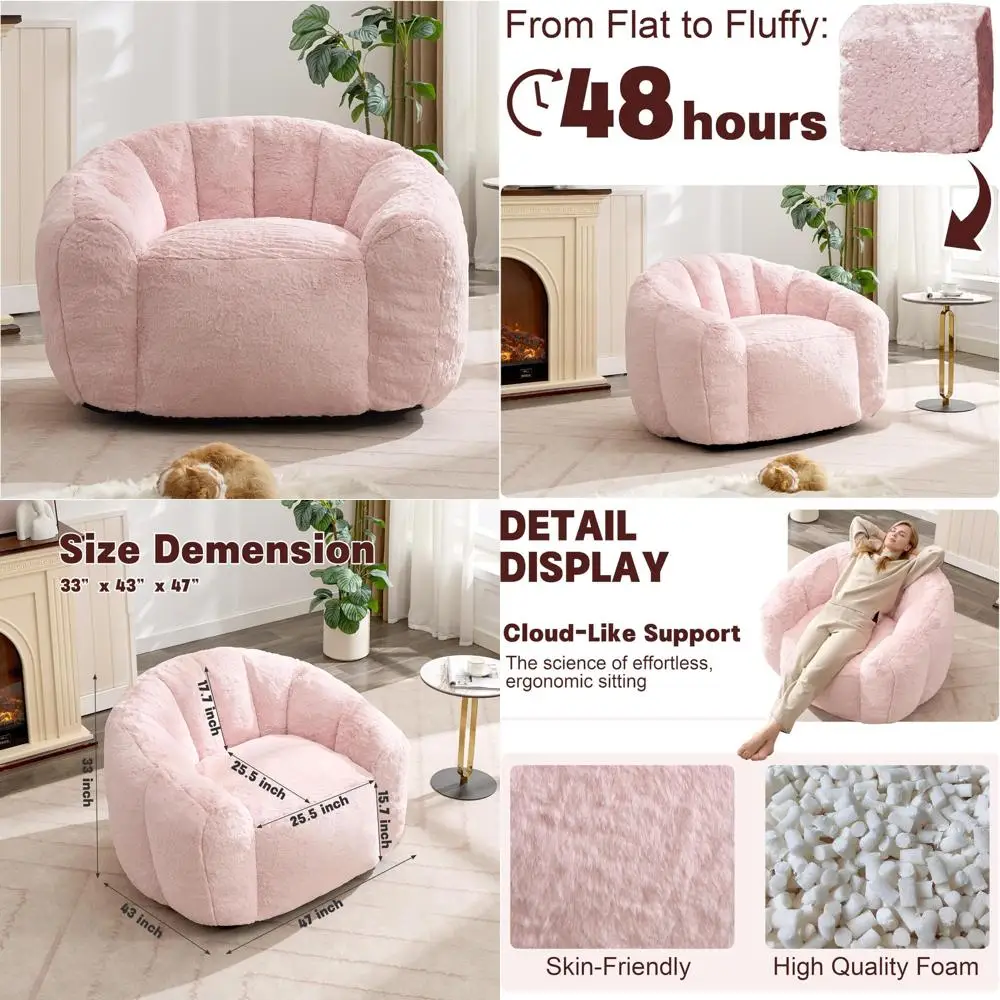 

Adult-Sized 4ft Bean Bag Chair with Faux Fur Cover and Included Filler