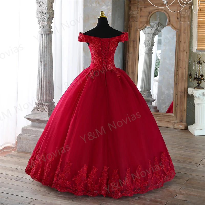 New Dark Red Quinceanera Dresses Sweet Party Prom Dress Lace Appliques Off Shoulder Ball Gown Custom Color Vestidos Plus Size