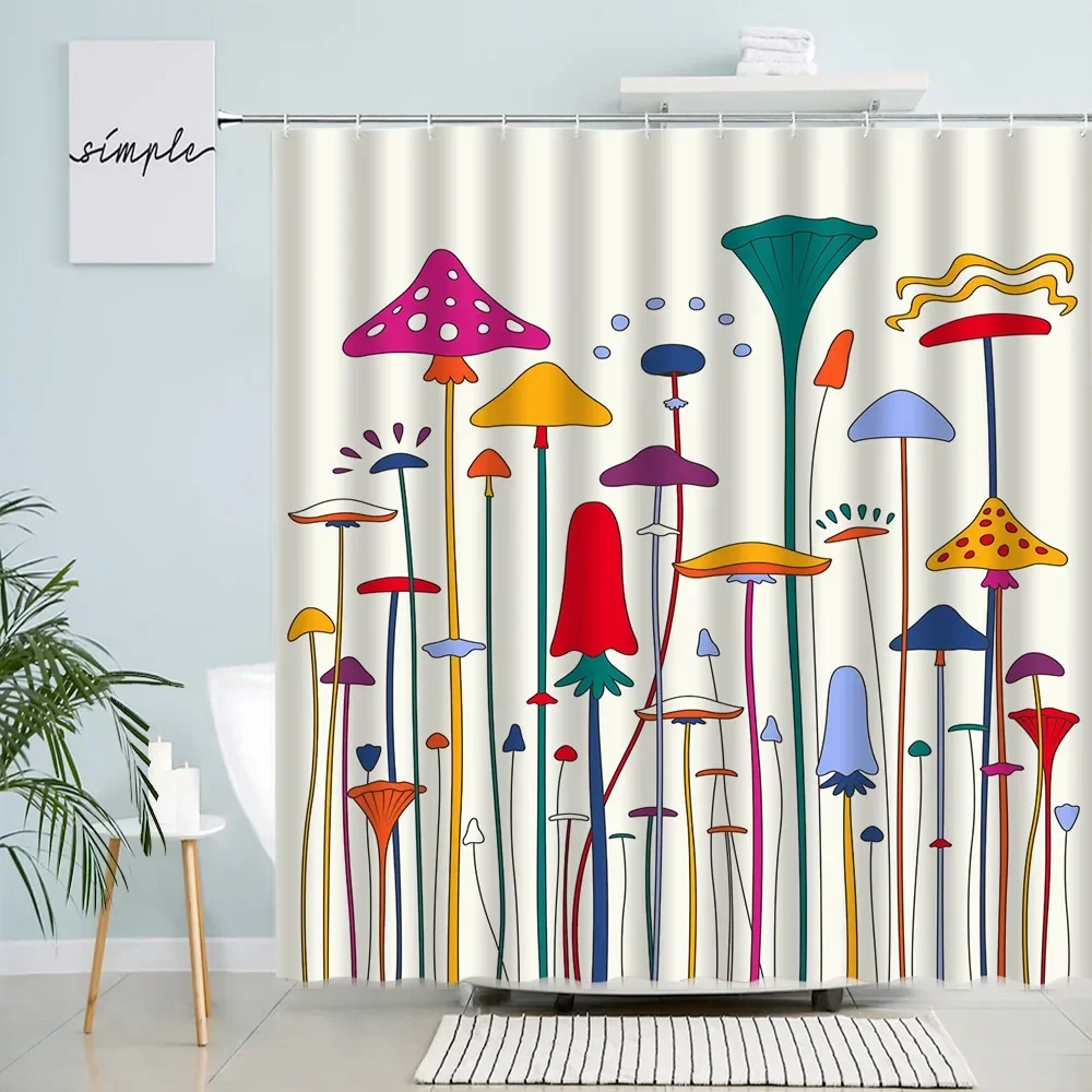 Abstract Shower Curtain Colorful Mid Century Graffiti Geometric Cute Cartoon Kids Watercolor Doodle Plant Curve Bathroom Decor