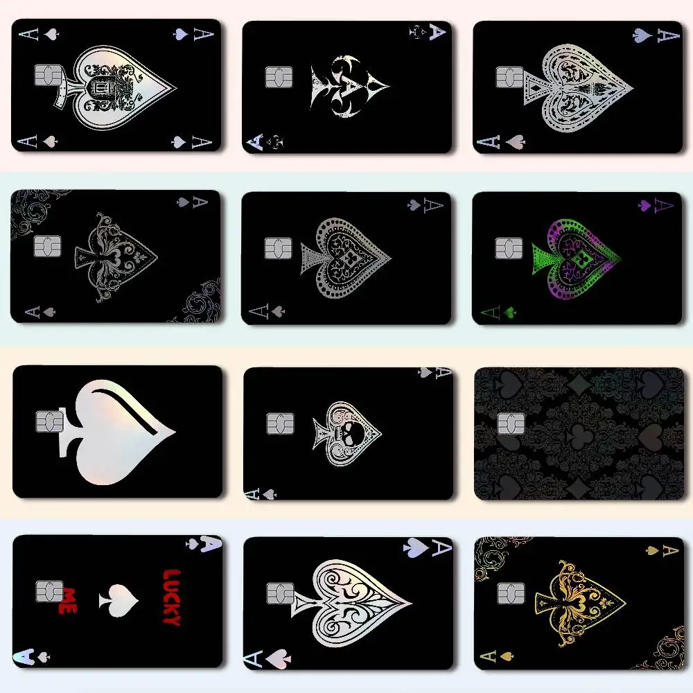 Ace Of Spades Fashion Laser Holographic Card Skin Sticker For Credit Debit Cards-4pcs/Set Waterproof Scratch-Resistant Protector