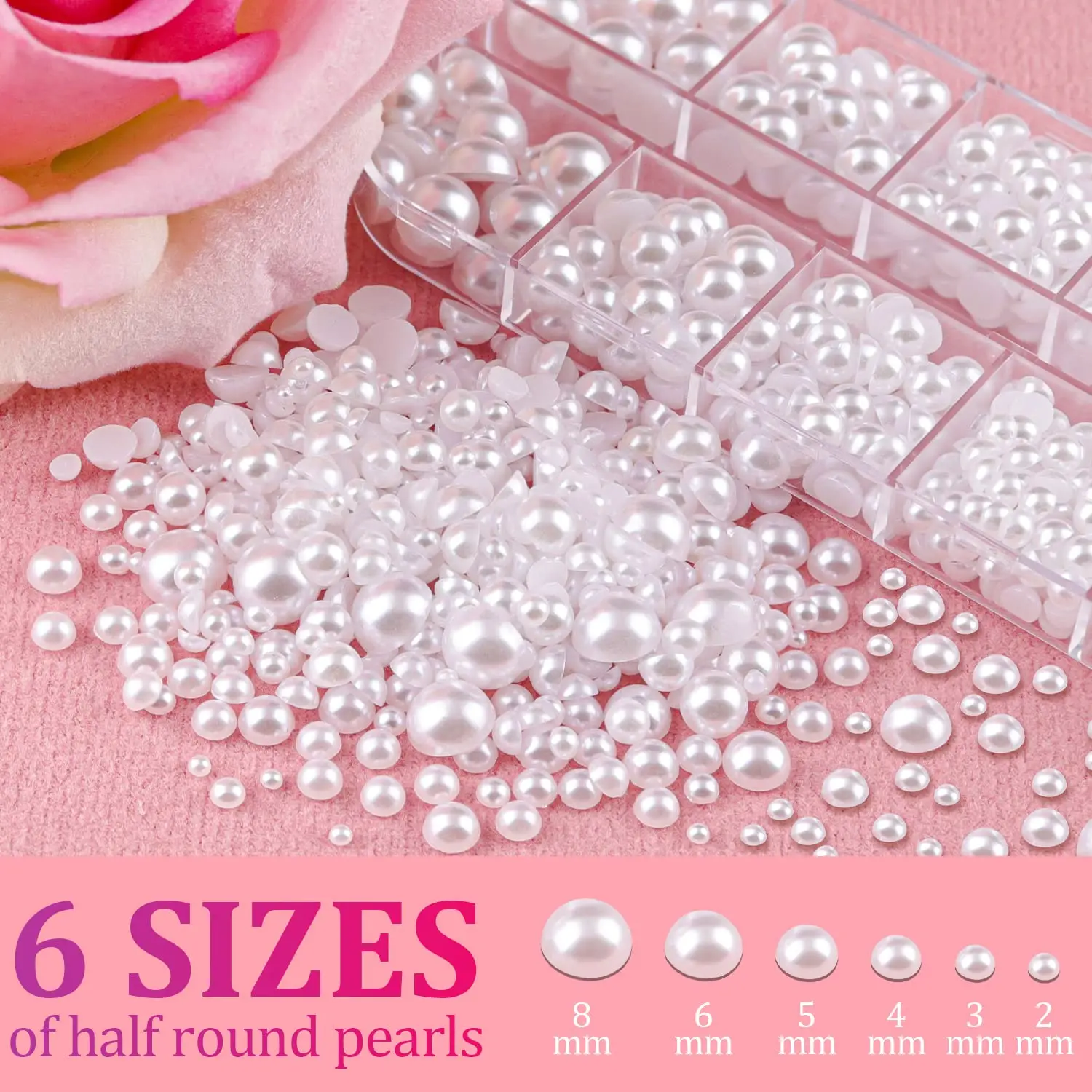 2700 Pcs Flat Back Pearls Kits 1 Box of Flatback White+1 Box of Beige Half Round Pearls  Tweezer for Home DIY Face Makeup