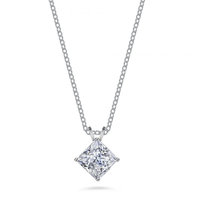 

S925 Sterling Silver 2 Carat Necklace Women Fashion Ring Luxury Square Pendant