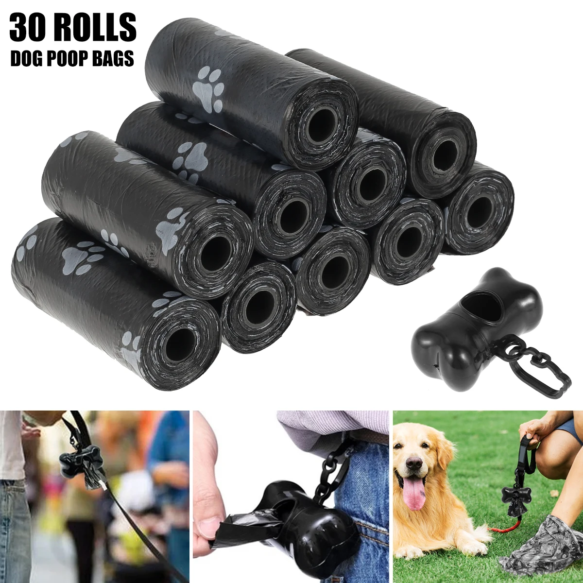 30Roll Dog Poop Bags Disposable Pet Waste Bags Dog Waste Bags Design Pet Poop Clean Pick Up Bone Bag Dispenser Tools