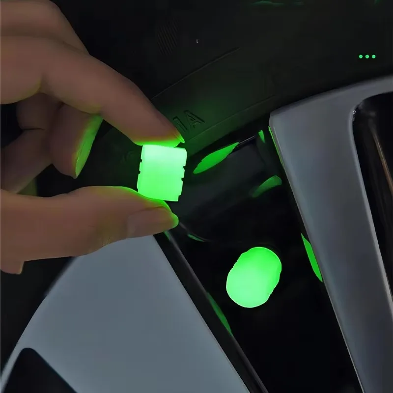 4PCS Luminous Valve Caps Car Fluorescent Tire Valves Cap Glow in The Dark Car Motorcycle Bike Wheel Plug Tyre Hub Cover Decor view 2
