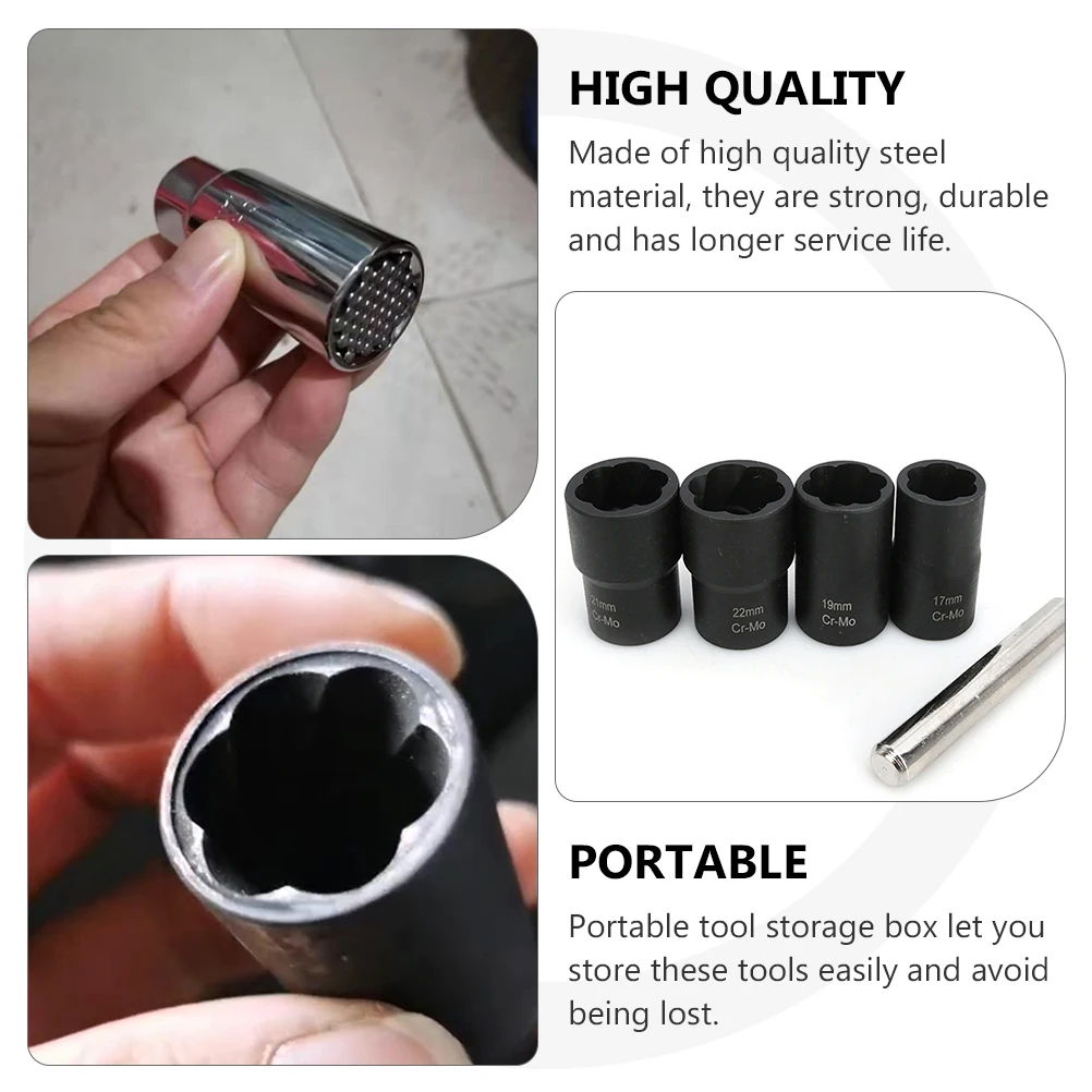 

Nut Bolt Extractor Socket Damaged Remover Kit Broken Screw Tool Steel Durable Portable Lock Function High Quality Socket Adapter