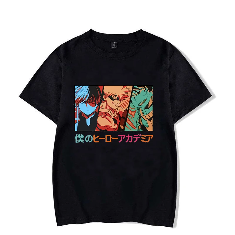 New Anime Deku Bakugou Katsuki Todoroki Shoto Printing T-shirt Women Men Tees Round Neck Loose Refreshing T-shirt