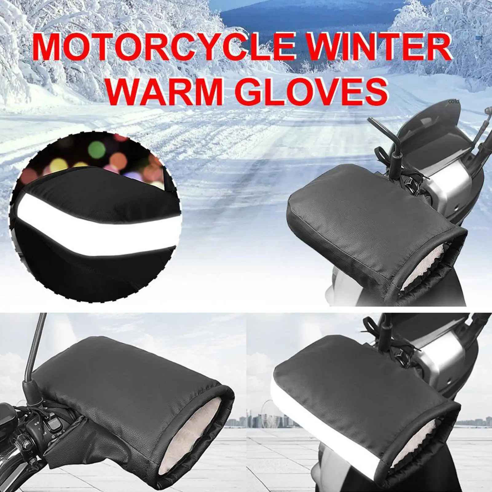 

Handlebar Mitts PU Leather Waterproof Hand Warmers Snowmobile Handlebar Mittens Hand Guard For Men Women Winter Cold Weather