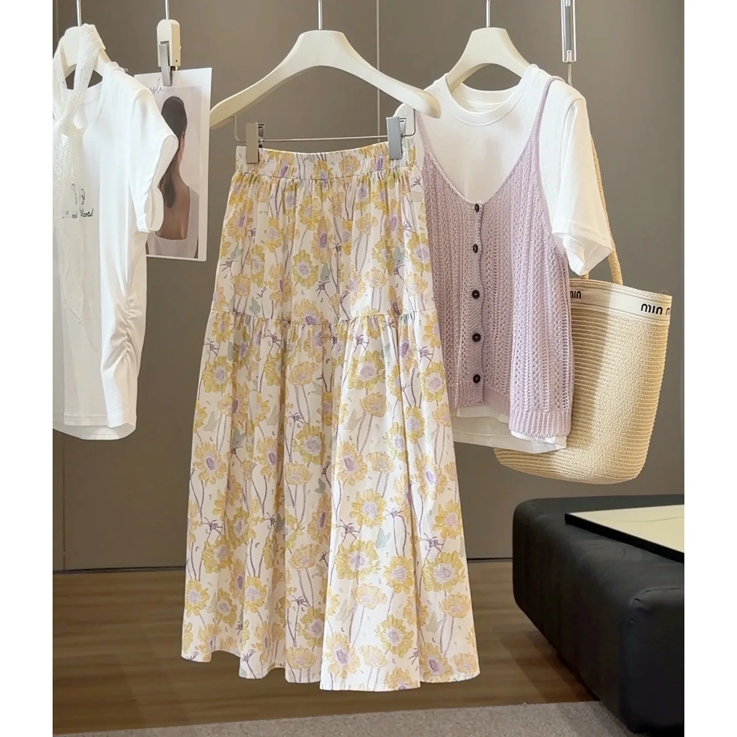 

Women Summer Elegant A-Line Floral Long Skirts Flower Print High Waist Boho Maxi Skirts Faldas Femme Streetwear