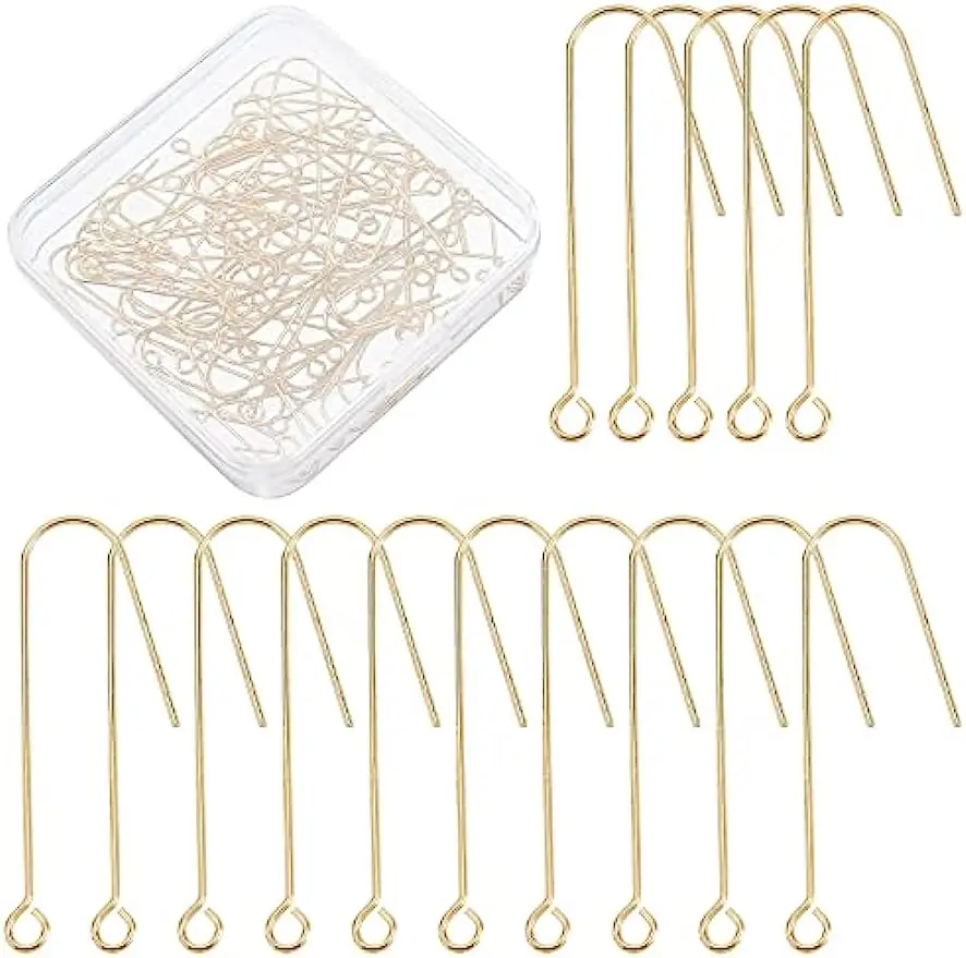 

70Pcs U Shape Earring Hooks Ear Wires Fish Hooks Brass Earwire Connector Gold Plated Earring Dangle Earwire Connector Supplies