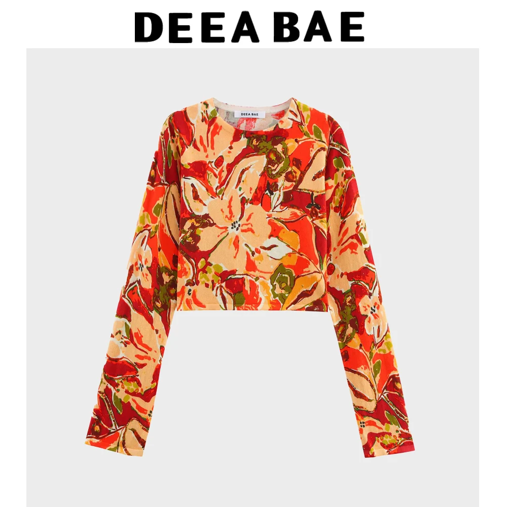 

DEEABAE Spring New Women's Clothing Temperament Printed Long Sleeved Round Neck Fashionable Knitted Pullover