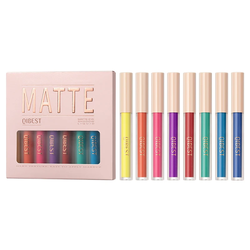 8 colors Waterproof Liquid Eyeshadow Set with Nude, Matte, Black, Smokey, Cream, Primer, Highlighter, and Blusher - Fast Drying