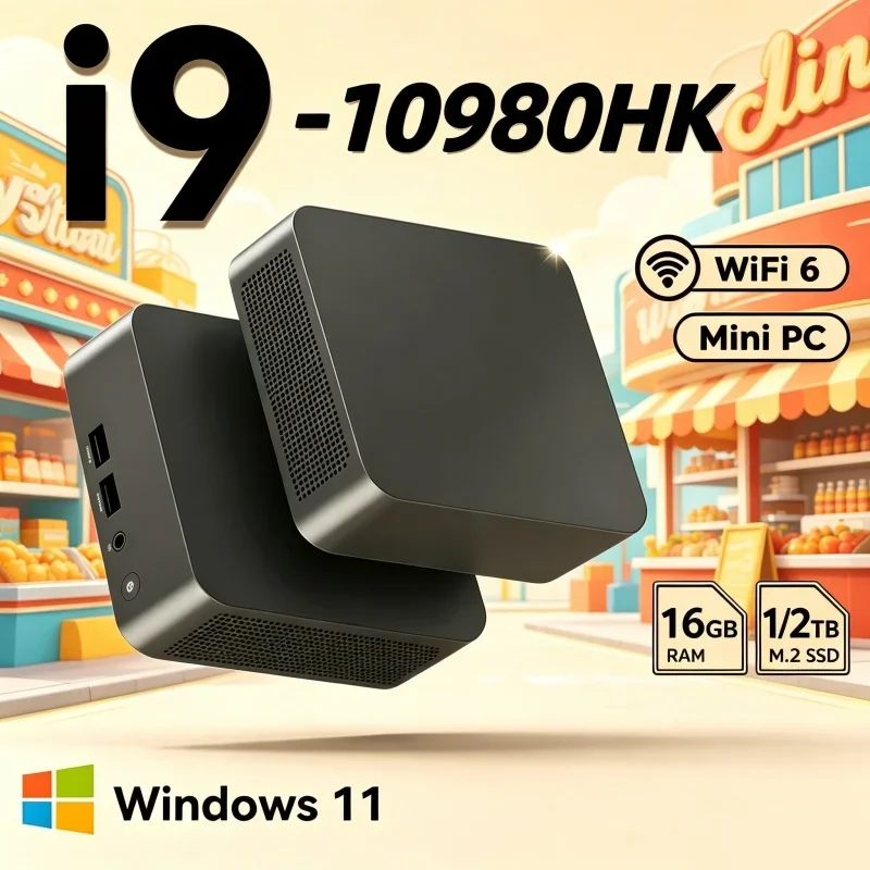 Supreme Core I9 10980HK Portable Mini PC, WiFi6 BT5.2, Dual Gigabit Ports, 4K Multi Display Compact Host for Office Daily