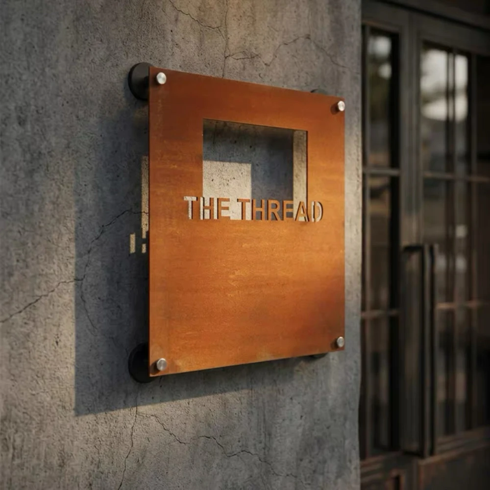 Modern Rusty Metal Waterproof Signboard Customize 3D Laser Cutting Logo Icon Letter Company Name for Shop Store Bar Outdoor Use