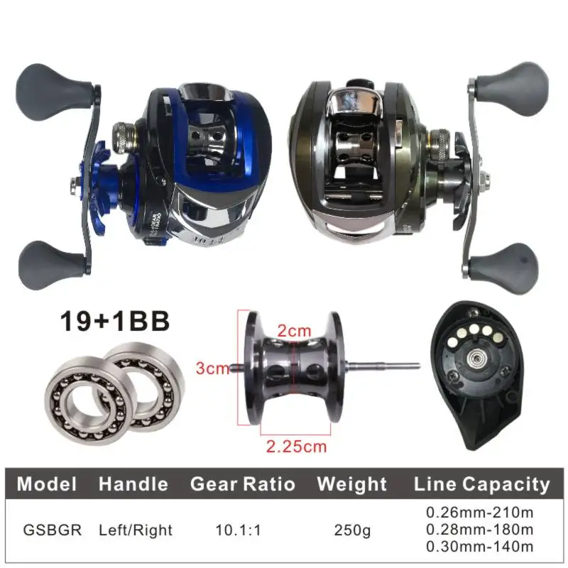 Reel Baitcast Kecepatan Tinggi 10.1:1 MAX DRAG Reel Tangan Kanan atau Kiri Rem Sentrifugal Reel Pancing