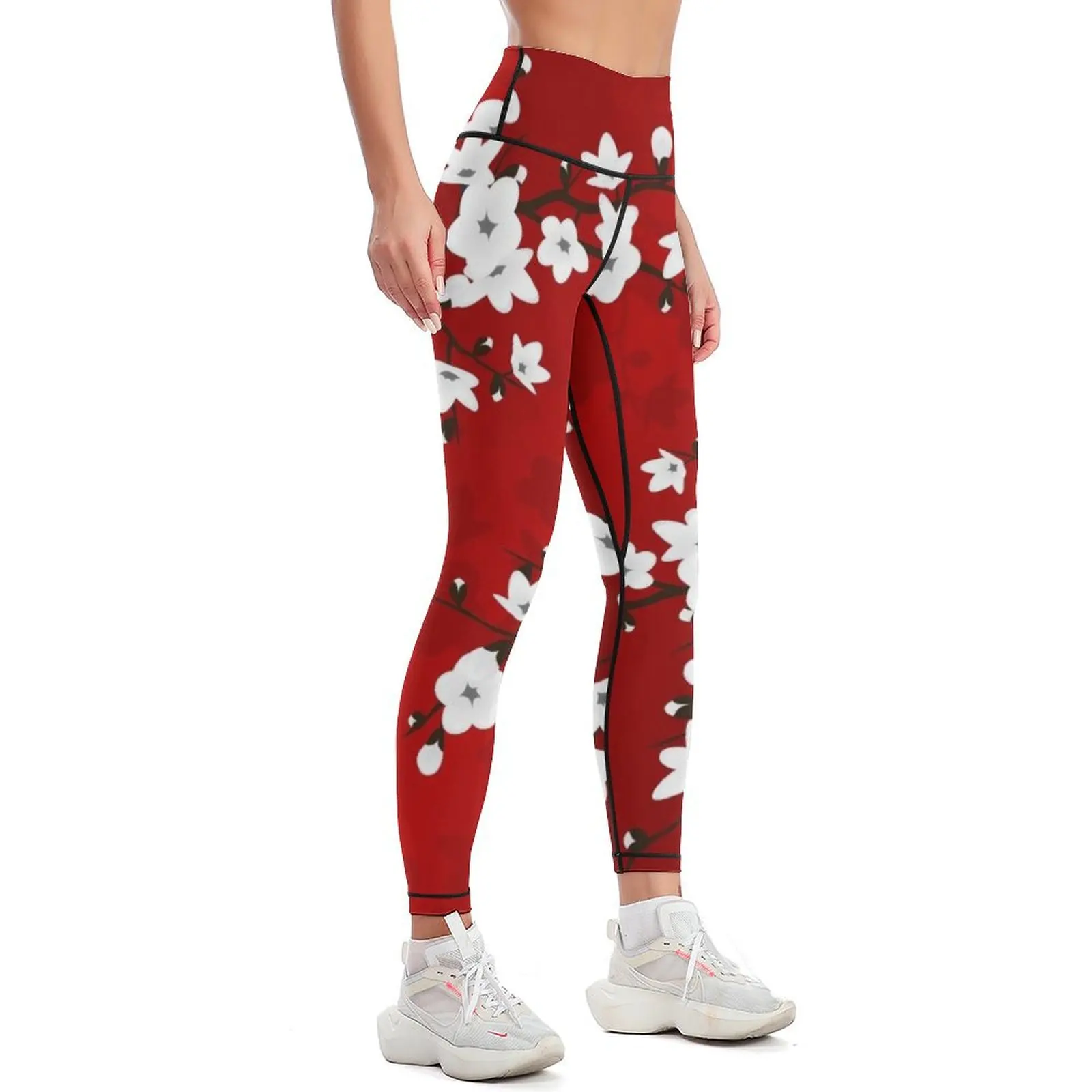 Cherry Blossom Red White Asia Floral Leggings gym sportswear woman Women's high waist Women sports Womens Leggings