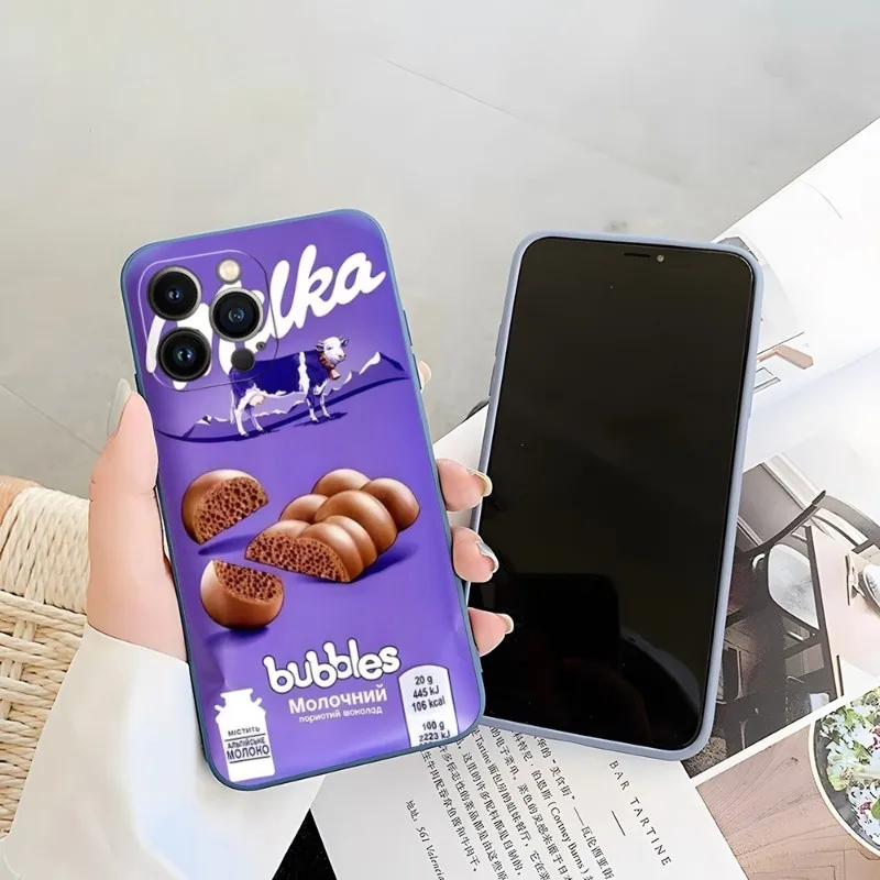 Milka Chocolate Cow Cookies Phone Case Candy Color For IPhone 14 12 13 11 Pro Max Mini X XR XS Max 7 8 Plus Soft Silicon Cover