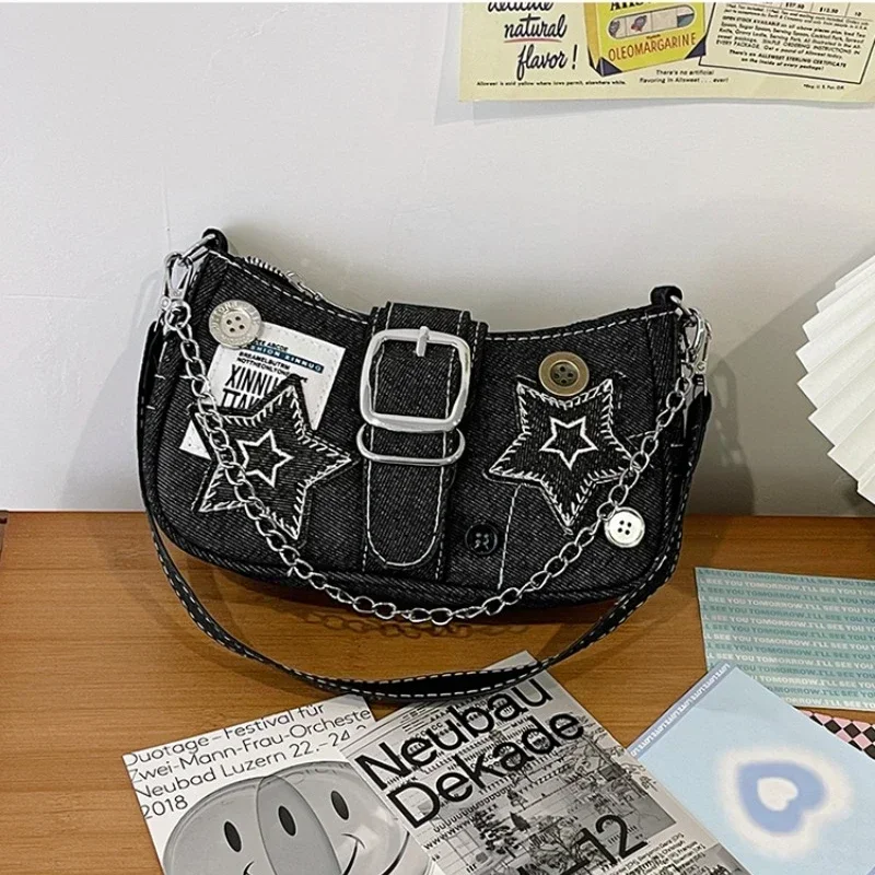 New Style Appliques Chains Zipper Shoulder Bags Solid PU Simplicity Fashion Hand Bags 2024 Hot Sale Retro Youth Bags for Women