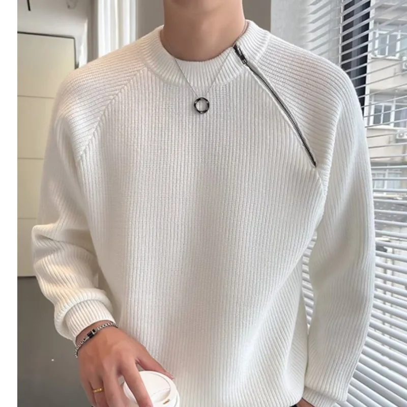 2025 جديد الخريف والشتاء بلوزة كاجوال سترة عصرية على الطراز الكوري فضفاضة ومتعددة الاستخدامات بلون ملابس رياضية للرجال