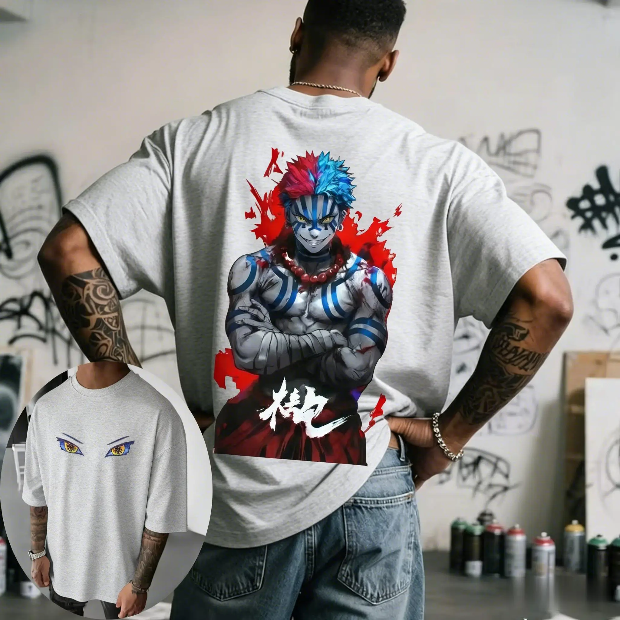 شيطان القاتل أكازا أنيمي تي شيرت الرجال النساء 2026 صيف جديد المتضخم عادية كم قصير بلايز الشارع الشهير الجرافيك المحملة Y2k الملابس #1