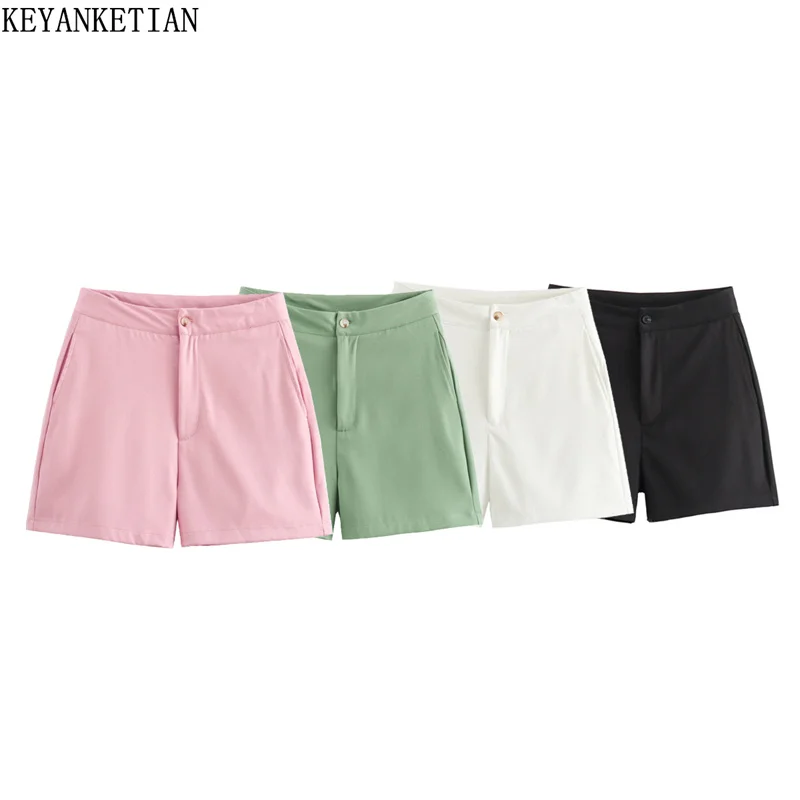 

KEYANKETIAN 2024 New Launch Women's Zipper High-waisted Shorts Summer Fashion Simply Pockets Solid color Basic Straight Pants