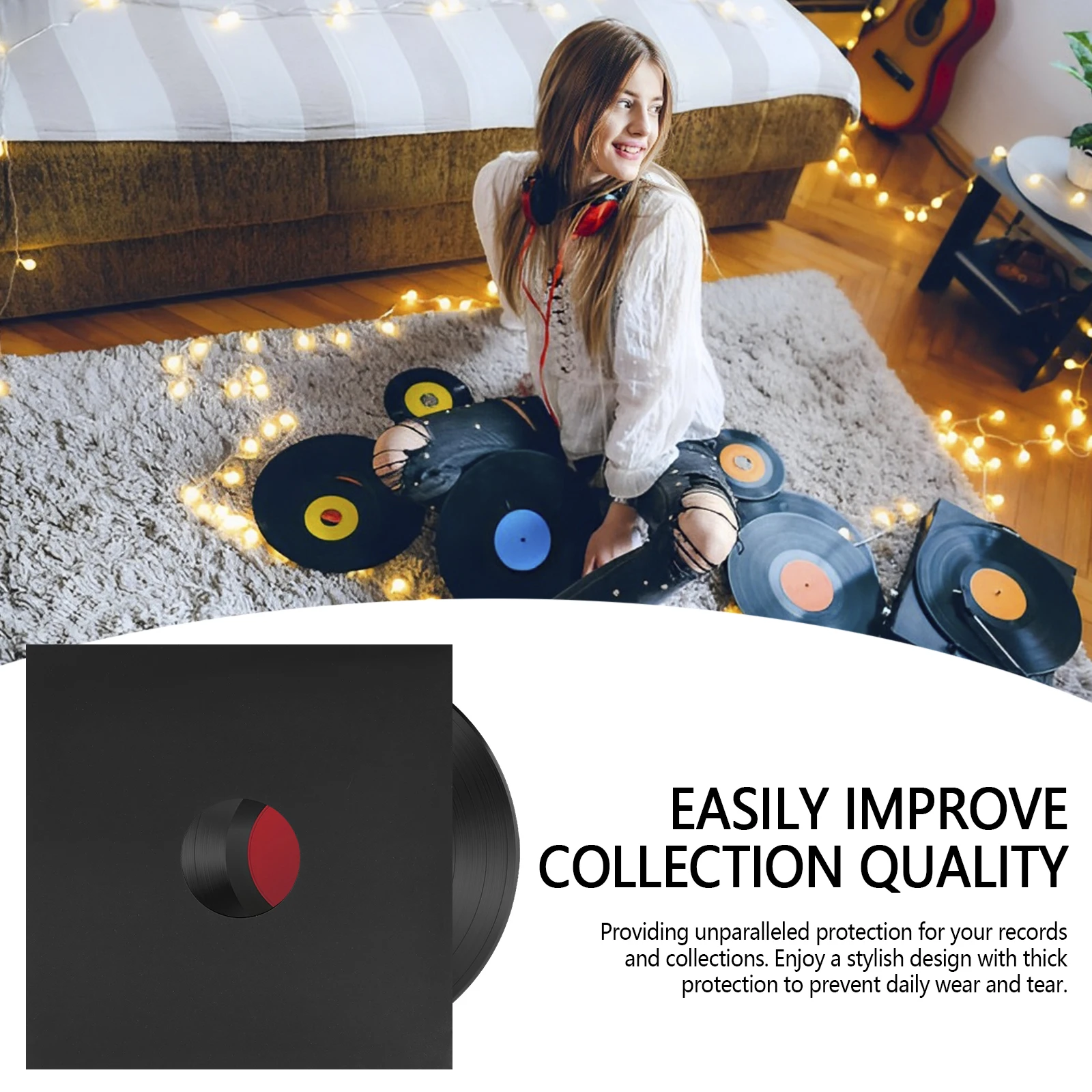 10/20 Pcs Vinyl Record Protective Bag Black Anti-static Vinyl Record Protector Reusable Album Cover Sleeves for Turntable Player