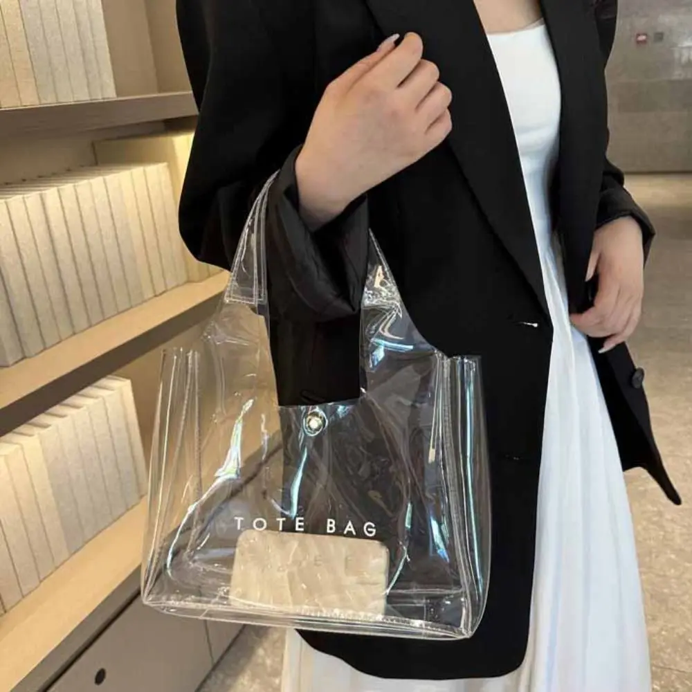 

Cute Storage Bag PVC Transparent Bag Tote Bag Summer Jelly Handbags Cosmetic Bag Beach Bag Letter Shoulder Bag Fitness Bag