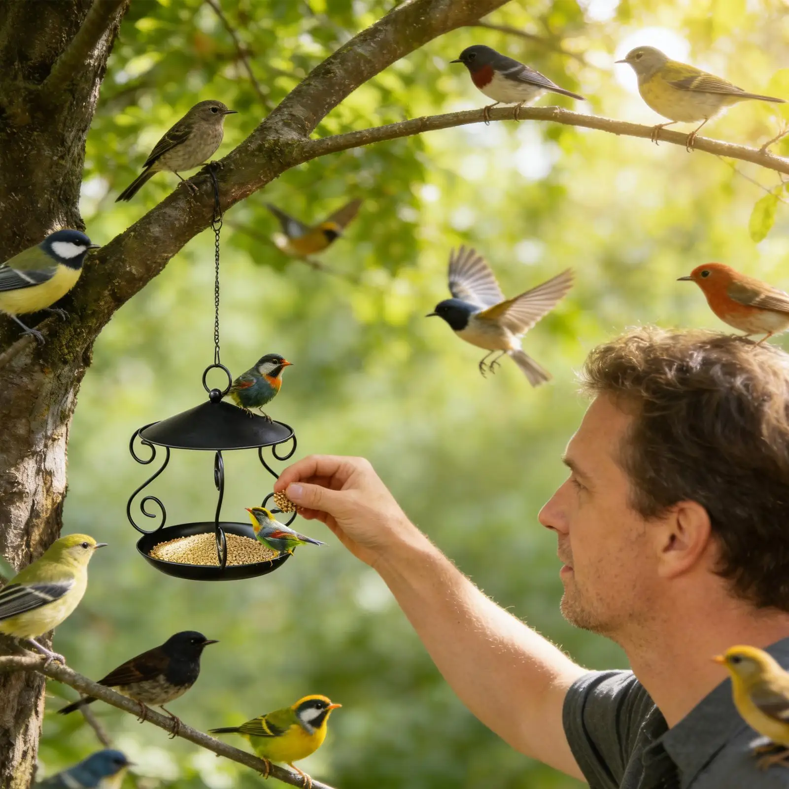 

Металлическая кормушка для птиц, водонепроницаемая, защищающая от белок, уличная подвесная кормушка для птиц, большая вместимость, для наблюдения за дикими птицами в саду